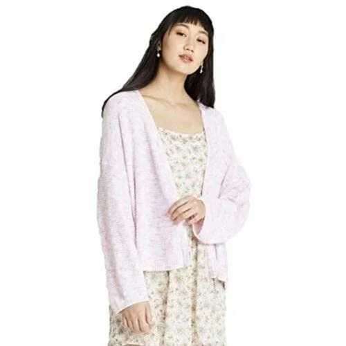 Zip-Up Sherpa Jacket — open neck lightweight cardigan (lilac/pi