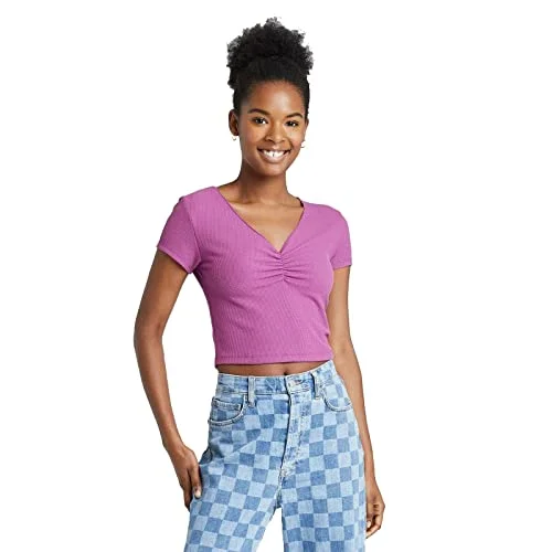 Cropped Peplum T-Shirt — v-neck cinch front thermal baby (as1