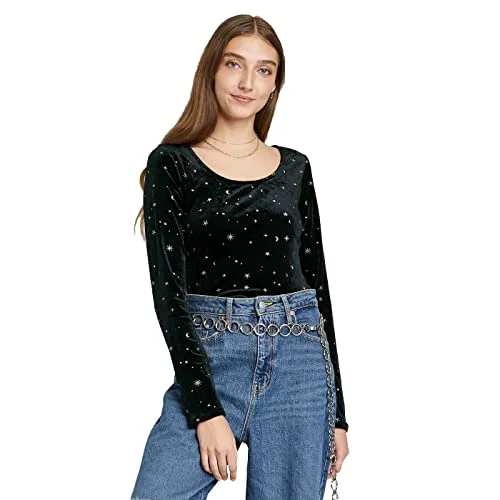 Open Back Lace-Up Bodysuit — (black galaxy