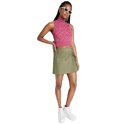 Wrap Front Mini Skirt — (olive green xs)