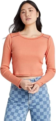 WILD FABLE Women's Long Sleeve Slim Fit Baby T-Shirt - (US, Alpha, XX-Large, Regular, Regular, Peach Orange)