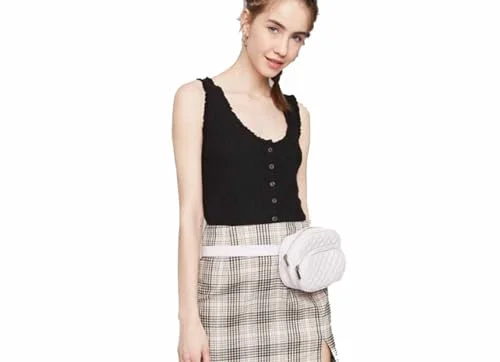 Waffle Button Tank Top — black)